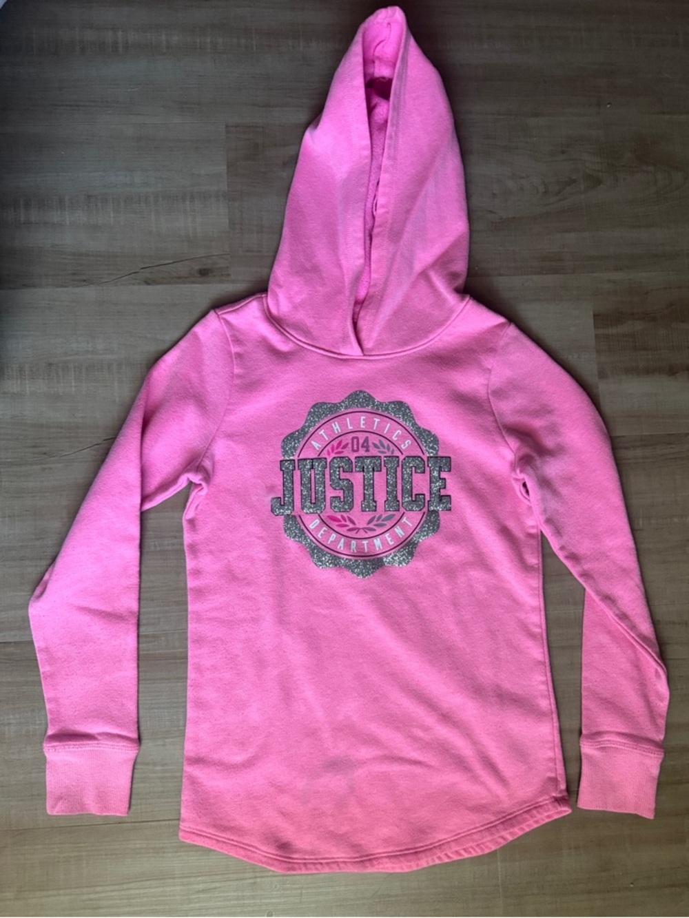 Justice Girls Pink Hoodie with Silver Glitter Logo